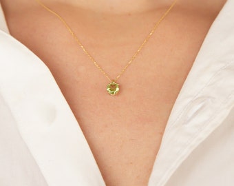 Green Peridot Necklace,August Birthstone,9K,14K,18K,Solid Gold,Natural Gemstone,Round Bezel Peridot,Birthday Gift,Graduation Gift,Mom Gift