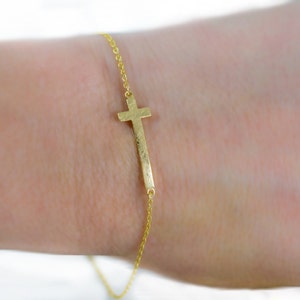 Gold Cross Bracelet,9K,14K,18K,Solid Gold,Mother's Day Gift,Handmade Jewelry,Dainty Bracelet,Gift For Her,Christian Bracelet,For Him image 2