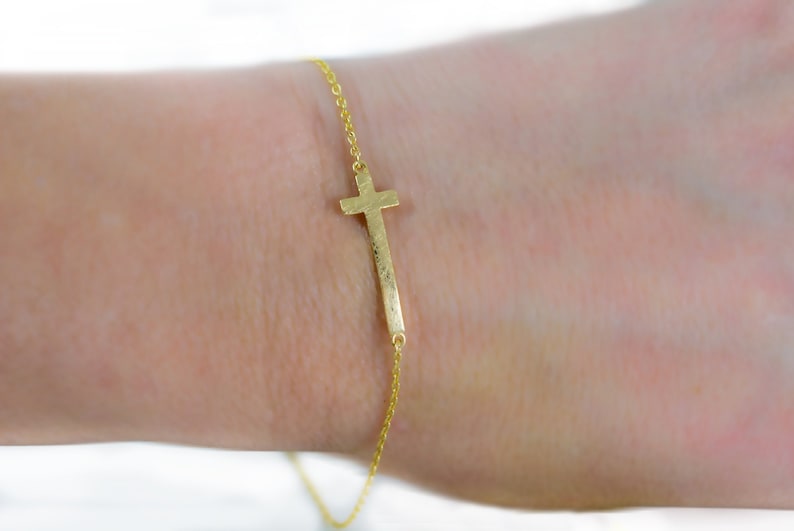 Gold Cross Bracelet,9K,14K,18K,Solid Gold,Mother's Day Gift,Handmade Jewelry,Dainty Bracelet,Gift For Her,Christian Bracelet,For Him image 2