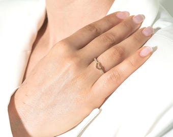 Open Heart Ring, 9K, Solid Gold, Love Jewelry, Mother Daughter Gift, Zircon Eternity