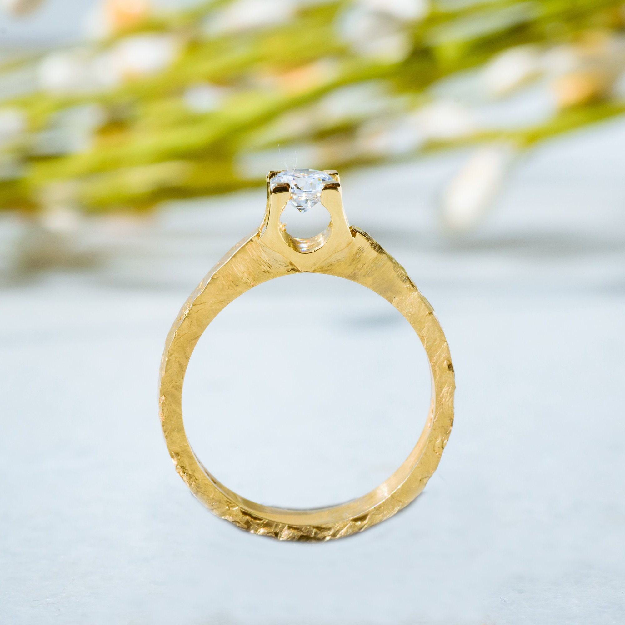 Handmade Engagement Ring, K9,K14,K18, Solid Gold, Diamond