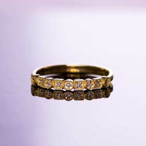 Diamond Wedding Band,Vintage Style Ring,K14,Solid Gold,Real Diamond,Rose Gold,Half Eternity Ring,Mother&#39;s Day Gift,Art Deco Ring,