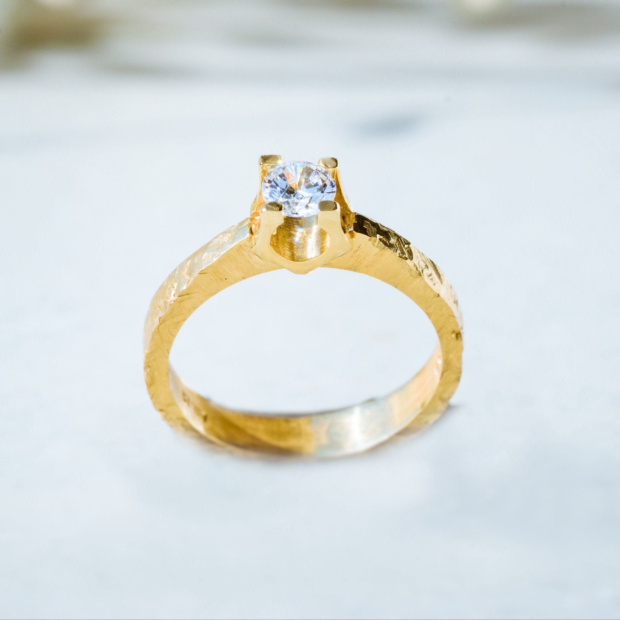 Handmade Engagement Ring, K9,K14,K18, Solid Gold, Diamond