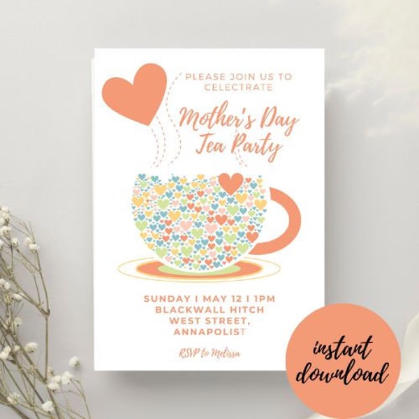 Mother's Day Tea Party, Mother's Day Invitation, Mother's Day, Tea Party