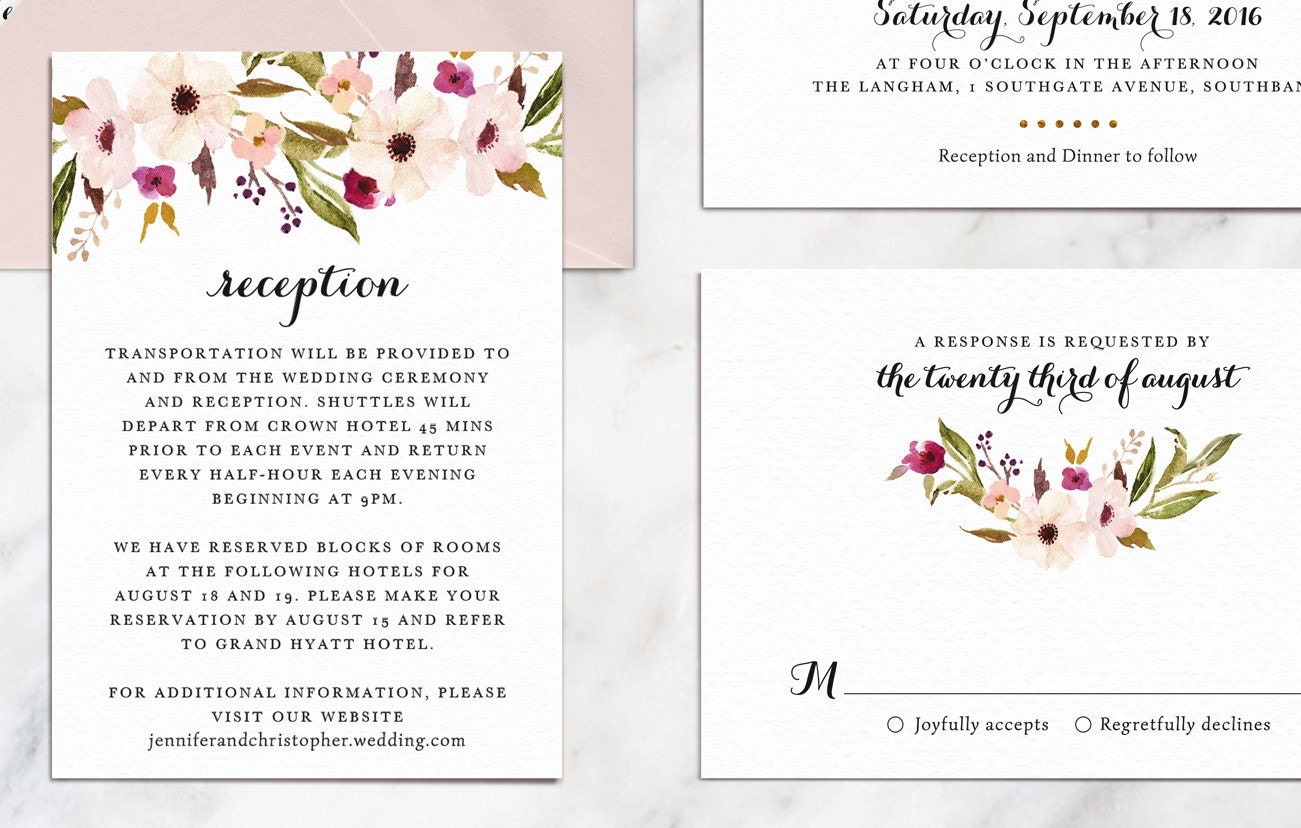 Printable Bohemian Wedding Invitation Set Garden Wedding | Etsy