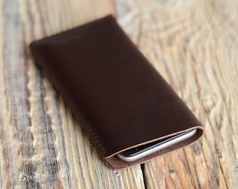 Leather iPhone sleeve, Samsung Galaxy case, Leather case, Dark brown case, iPhone 7 case, iPhone XR sleeve, Phone case, Samsung case