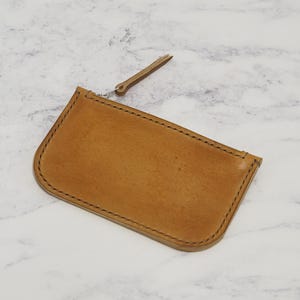 Handmade Tan Brown Leather Zip Pouch, Small Coin Purse image 4