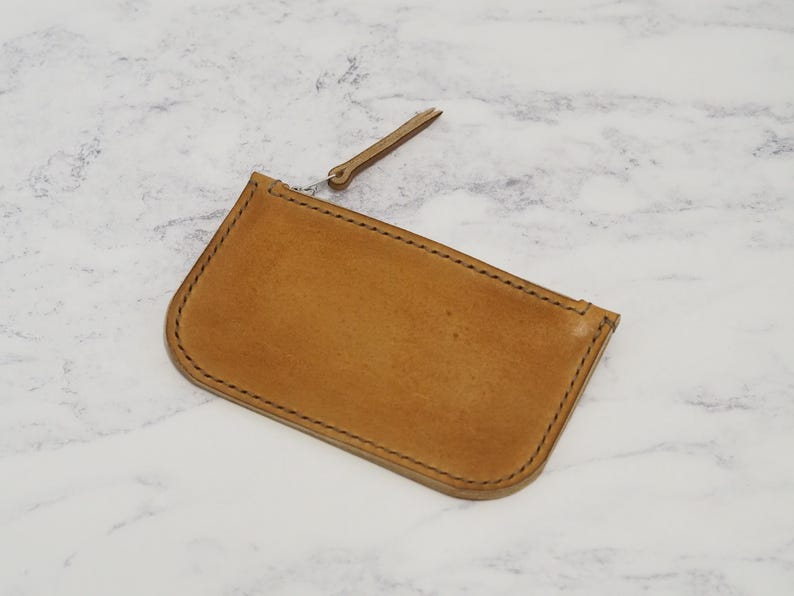 Handmade Tan Brown Leather Zip Pouch, Small Coin Purse image 4
