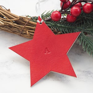 Personalised Christmas Decoration, Leather Bauble Star, Christmas Tree, Xmas Stocking Filler, Holiday Ornament 2023, Our 1st Christmas image 6