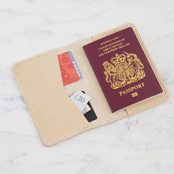 Leather Passport Holder, Cream Leather Passport Sleeve, Travel Folder, Gift for Her, Personalised Leather Travel Hen Do Party Gift