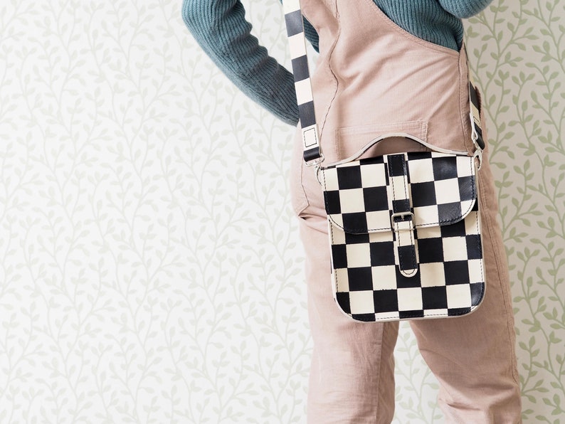 Black and White Leather Messenger Bag Sample Sale Edition Etsy