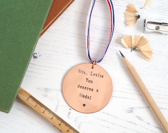 Personalised Copper Medal Gift, Teacher Appreciation Token