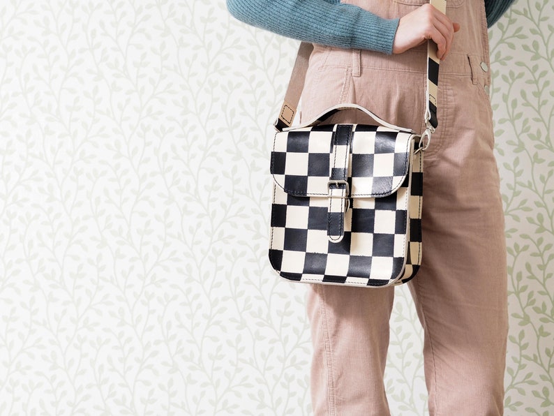 Black and White Leather Messenger Bag Sample Sale Edition Etsy