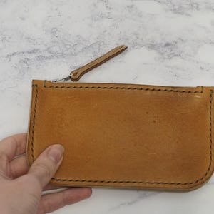 Handmade Tan Brown Leather Zip Pouch, Small Coin Purse image 7