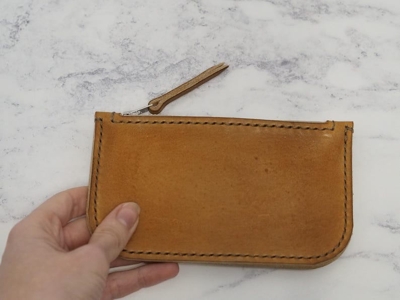 Handmade Tan Brown Leather Zip Pouch, Small Coin Purse image 7