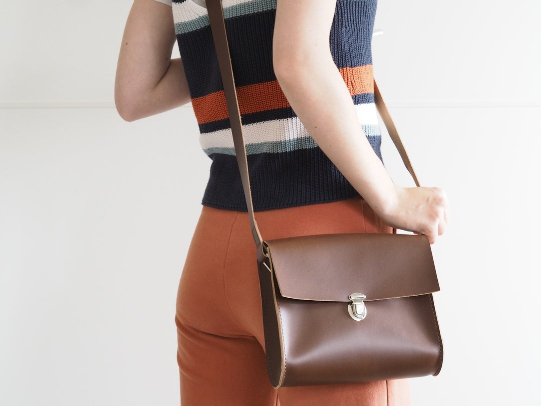 Chocolate Brown Leather Shoulder Bag, Dark Brown Smooth Minimalist