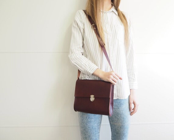 Red Leather Shoulder Bag, Dark Oxblood Red Women's Bag, Simple Leather Saddle Bag, Handmade Cross Body Bag