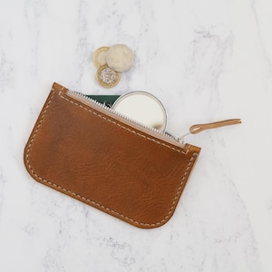 Porte-monnaie zippé en cuir marron beige, petite pochette en cuir, porte-monnaie zippé, sac à main de voyage, cadeau pour elle, cadeau pour lui, porte-monnaie en cuir fait main