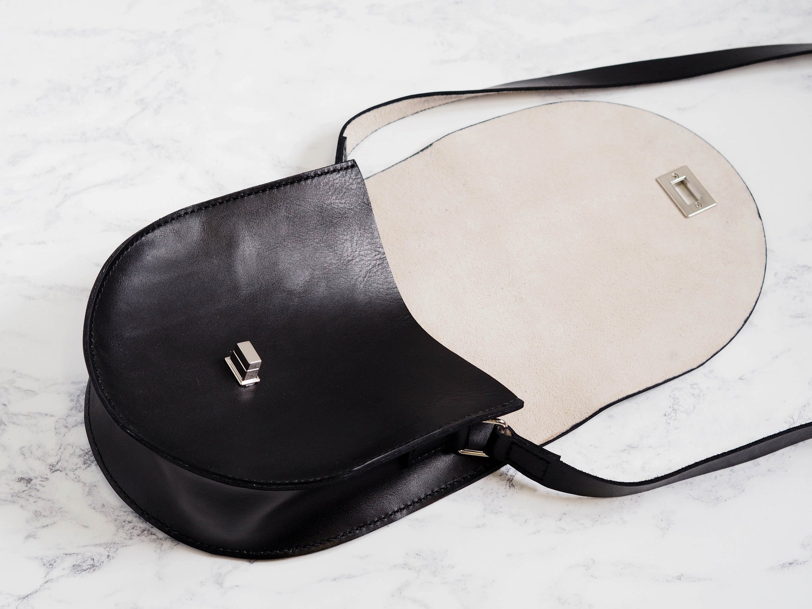 Black Leather Saddle Bag Women's Shoulder Bag Handmade Etsy