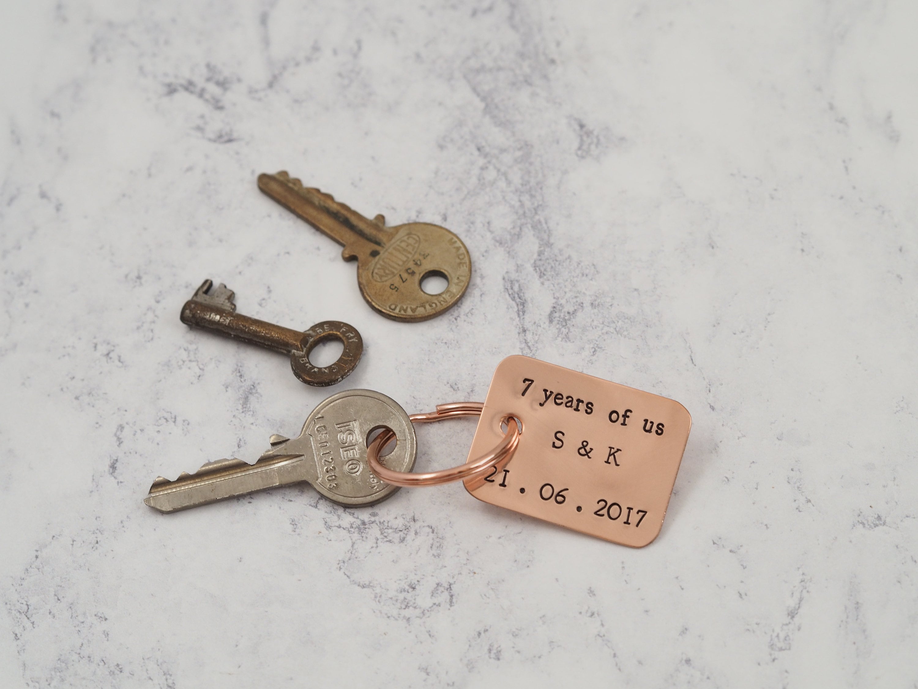 Personalised Copper Key Ring, 7th Anniversary Gift for Partner