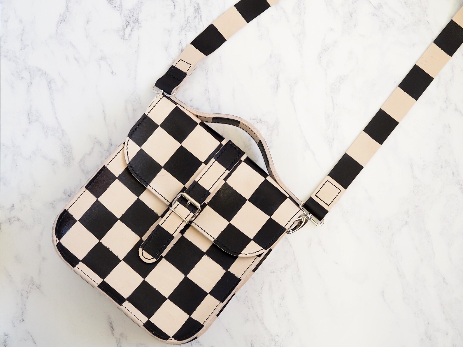 Black and White Leather Messenger Bag Sample Sale Edition Etsy