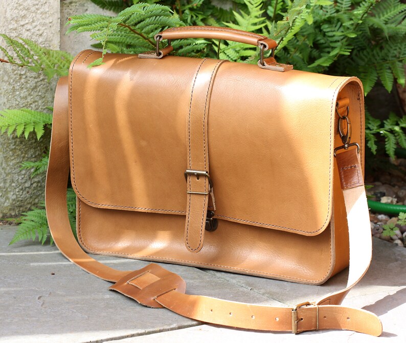 Tan Brown Leather Laptop Bag, Convertible Work Backpack, Unisex Briefcase, Handmade Shoulder Bag, Large Men's Bag, Anniversary gift for him image 7