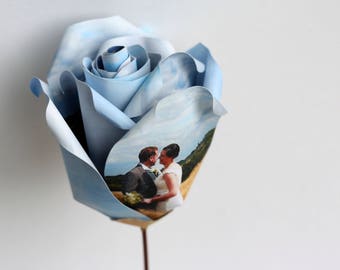 Personalised Photograph Paper Rose, 1st Wedding Anniversary, Gift for Girlfriend, Gift for Wife, Mum, Unique Flower Display Box, 30th, 40th