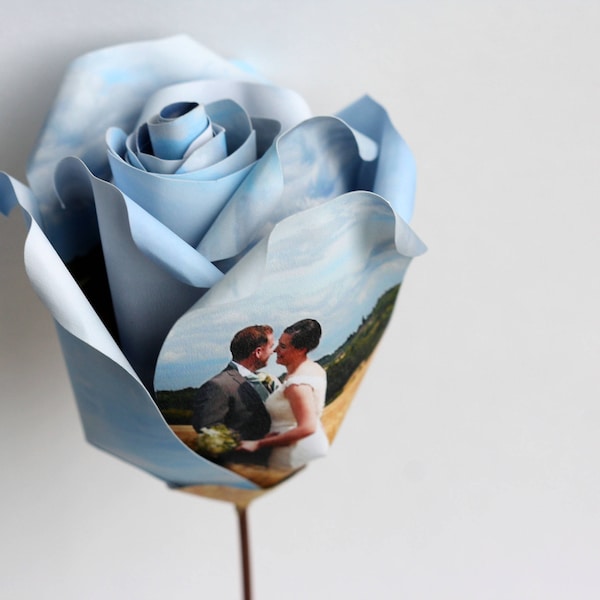 Personalised Photograph Paper Rose, 1st Wedding Anniversary, Gift for Girlfriend, Gift for Wife, Mum, Unique Flower Display Box, 30th, 40th