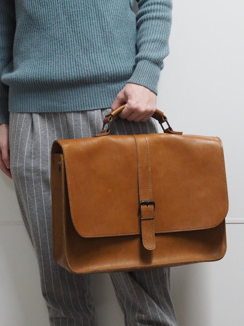 Tan Brown Leather Laptop Bag, Convertible Work Backpack, Unisex Briefcase, Handmade Shoulder Bag, Large Men's Bag, Anniversary gift for him image 4