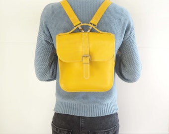 Yellow Leather Messenger Bag, Convertible Backpack, Handmade Women's Cross Body Bag, Birthday Gift for Wife, Leather Shoulder Bag