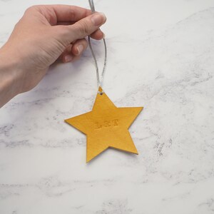 Personalised Christmas Decoration, Leather Bauble Star, Christmas Tree, Xmas Stocking Filler, Holiday Ornament 2023, Our 1st Christmas image 9