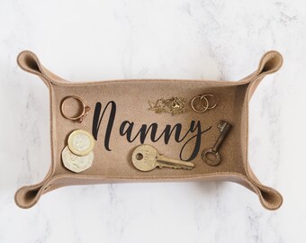 Gift for Nanny, Nana, Gran, Granny, Small Leather Rectangular Coin Tray, Personalised Jewellery Dish, Home Desk Tidy