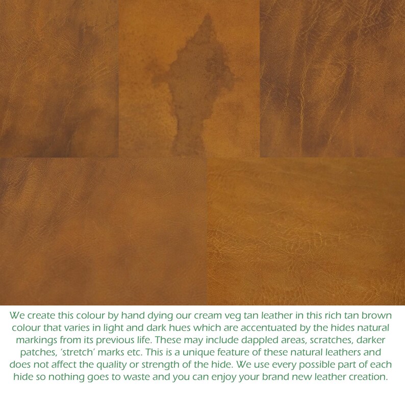 May include: Close-up of a rich tan brown leather with a natural, mottled texture. The leather has a cream base with darker hues and markings, creating a unique and rustic look.
