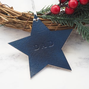 Personalised Christmas Decoration, Leather Bauble Star, Christmas Tree, Xmas Stocking Filler, Holiday Ornament 2023, Our 1st Christmas image 4