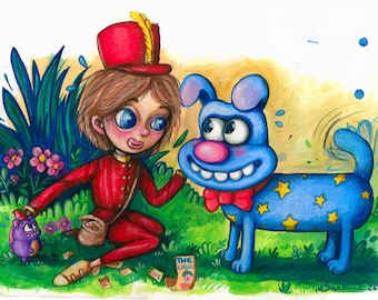 Acrylic Original Art - The Ringmaster - Storytelling Art - Whimsical Handmade Artwork on paper