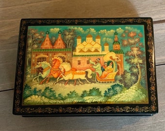 Russian Lacquer Box - Hand-painted Jewelry Box - Signed by Artist