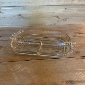 Vintage Heavy Glass Relish Plate Divided into Three Sections