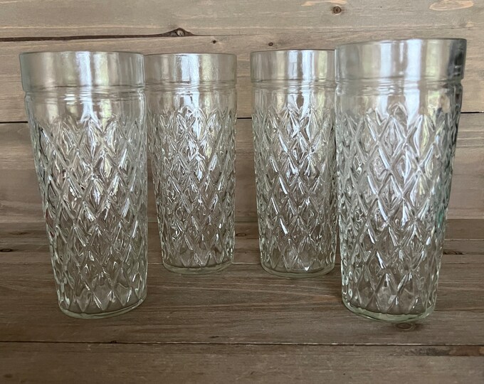 Vintage Diamond Tumblers Quilted Pattern Jelly Jar Set of 4 Drinkware