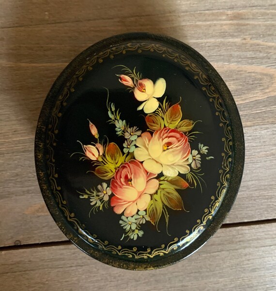 蒟醤（キンマ）楕円盆　文綺堂製 本漆器 骨董 時代物 共箱■ 蒟醤（キンマ）楕円盆 文綺堂製 本漆器 骨董 時代物 共箱□ 蒟醤