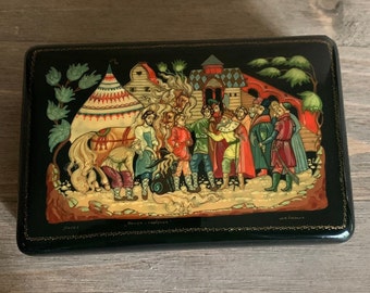 工芸品 VINTAGE Russian Palekh Lacquer Box 1996 Russian Lacquer Box From Palekh - Etsy