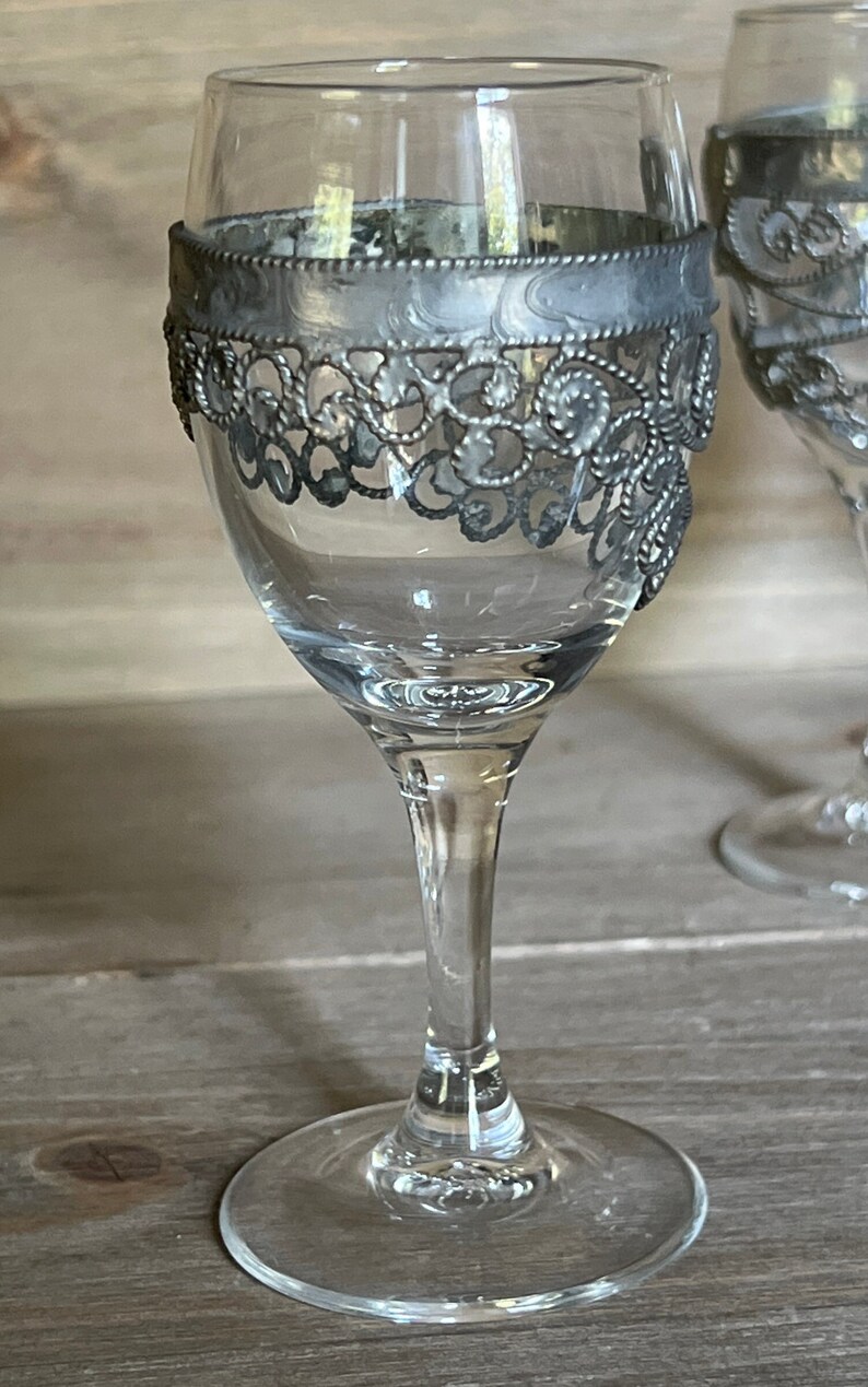 Vintage Cordial Stemware Glass Wrapped in Pewter Set of Four Etsy