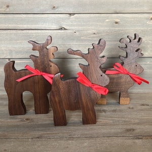 Set of Three Reindeer Hardwood Flat Cut 1" Thick