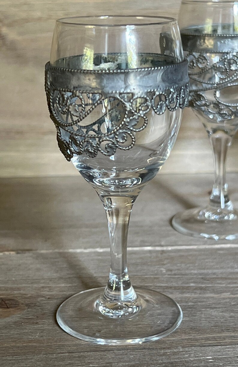 Vintage Cordial Stemware Glass Wrapped in Pewter Set of Four Etsy