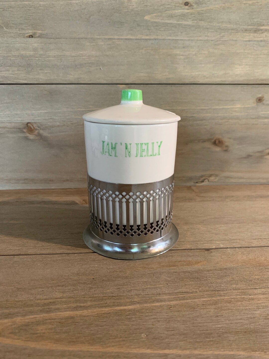 Vintage Condiment Jar With Lid Labeled Jam N Jelly With Chrome Plated