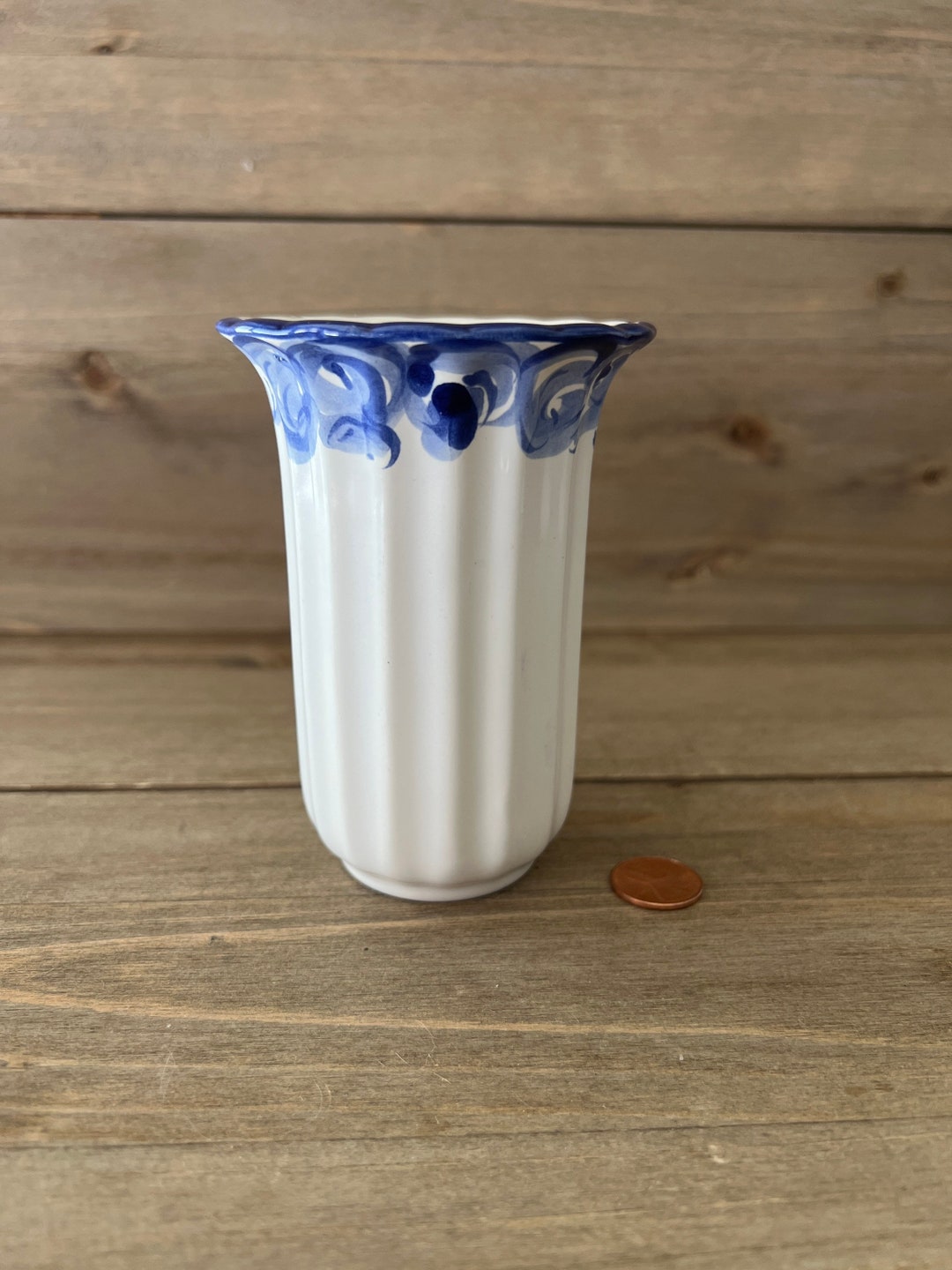 Vintage Porcelain Vase Made in Portugal 1121 White and Cobalt Blue Etsy