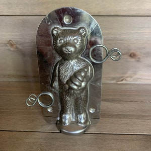 Vintage Three Dimensional Standing Chocolate Mold Bear Holding a Christmas Tree