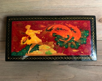 Russian Lacquer Box with Tale of Firebird Image from Kholui