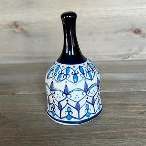 Vintage Ceramic Bell - Raised Blue White Design - Made in Mexico