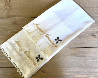 クリスマスティータオル - お祝いのキッチン用品 - 刺繍入りタオル