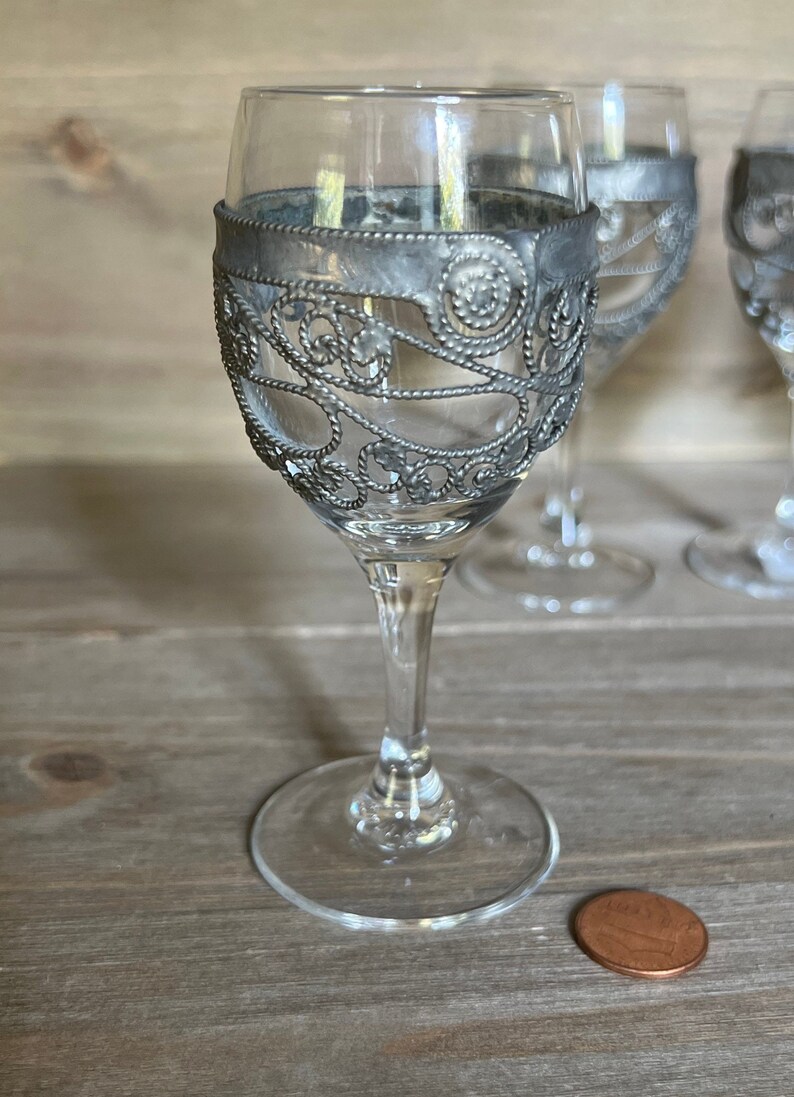Vintage Cordial Stemware Glass Wrapped in Pewter Set of Four Etsy